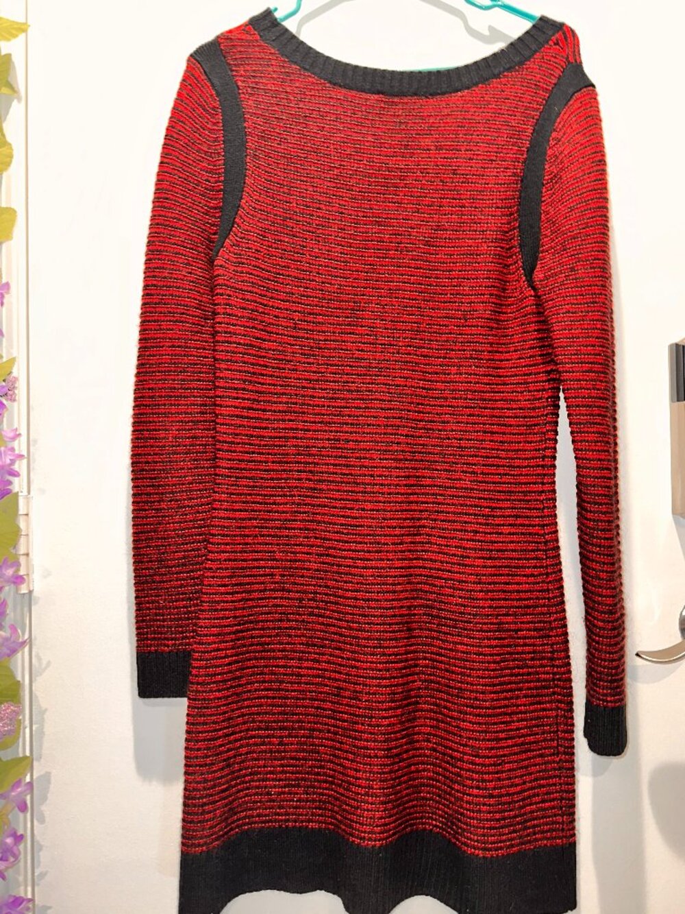 Express Red & Black Striped Knit Sweater Dress – Size M